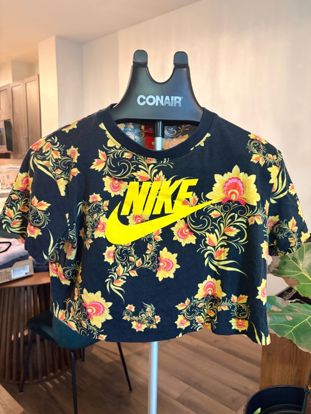 Nike Black Tee with Yellow Floral Details